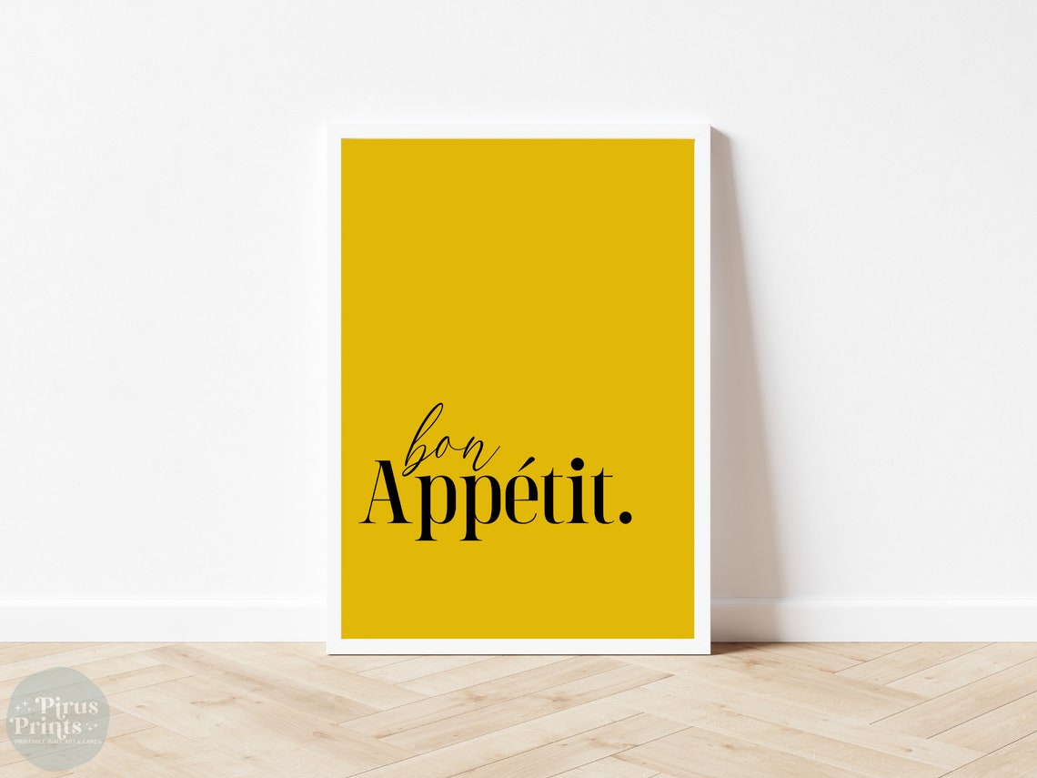 Warm Bon Appetit Mustard Yellow Kitchen Typography Wall Art Gift - Image 4