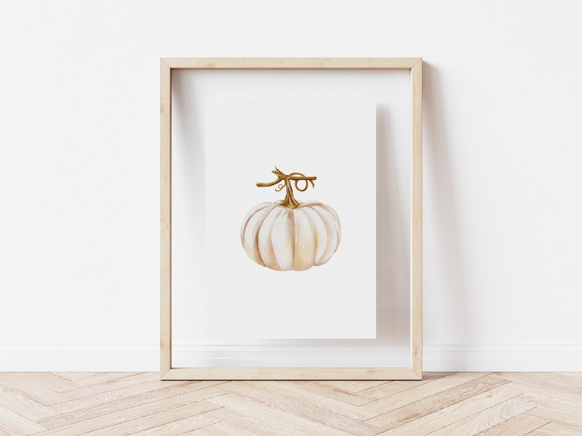 White Pumpkin Watercolor Art Print, Rustic Autumn Decor - Image 4