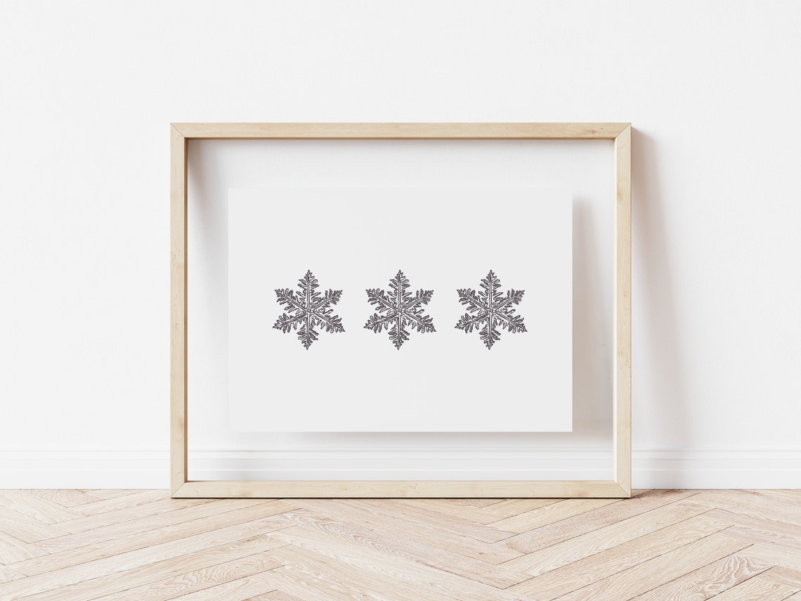 Vintage Engraved Snowflakes Trio Print Minimal Winter Cabin Wall Art - Image 2