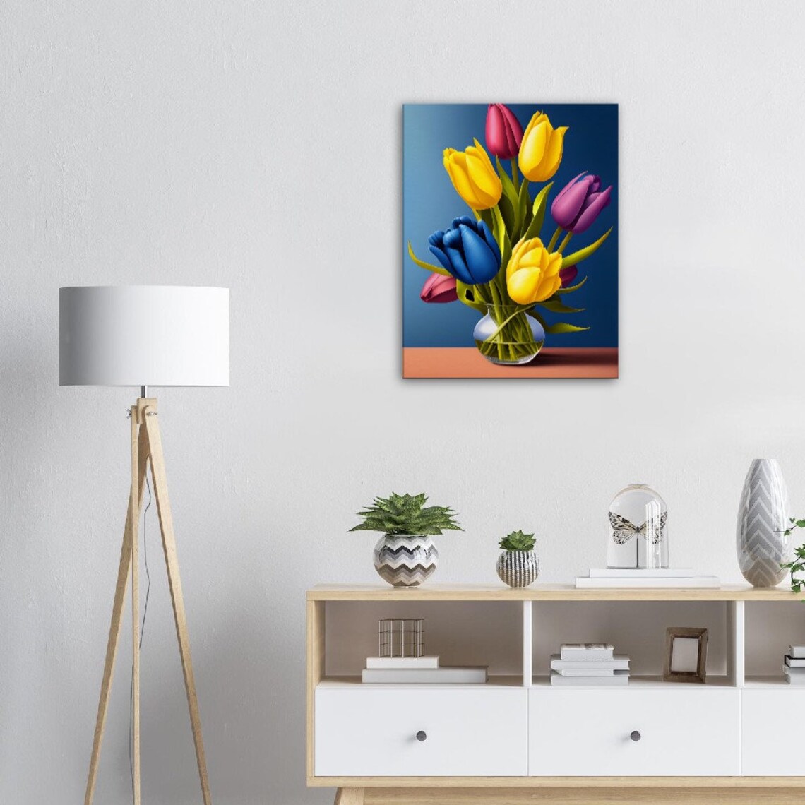 Rainbow Tulip Bouquet Glass Vase Cheerful Spring Floral Art Poster - Image 3