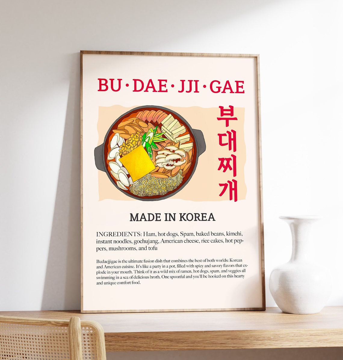 Budaejjigae Korean Army Stew Retro Food Art Illustration Poster