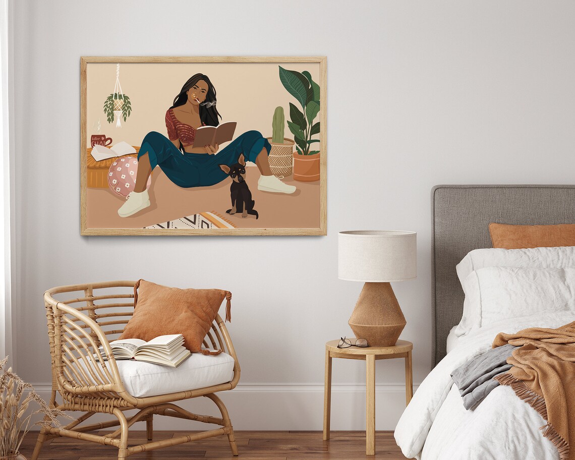 Indian Girl With Dogs Art Print, Desi Woman - Image 3