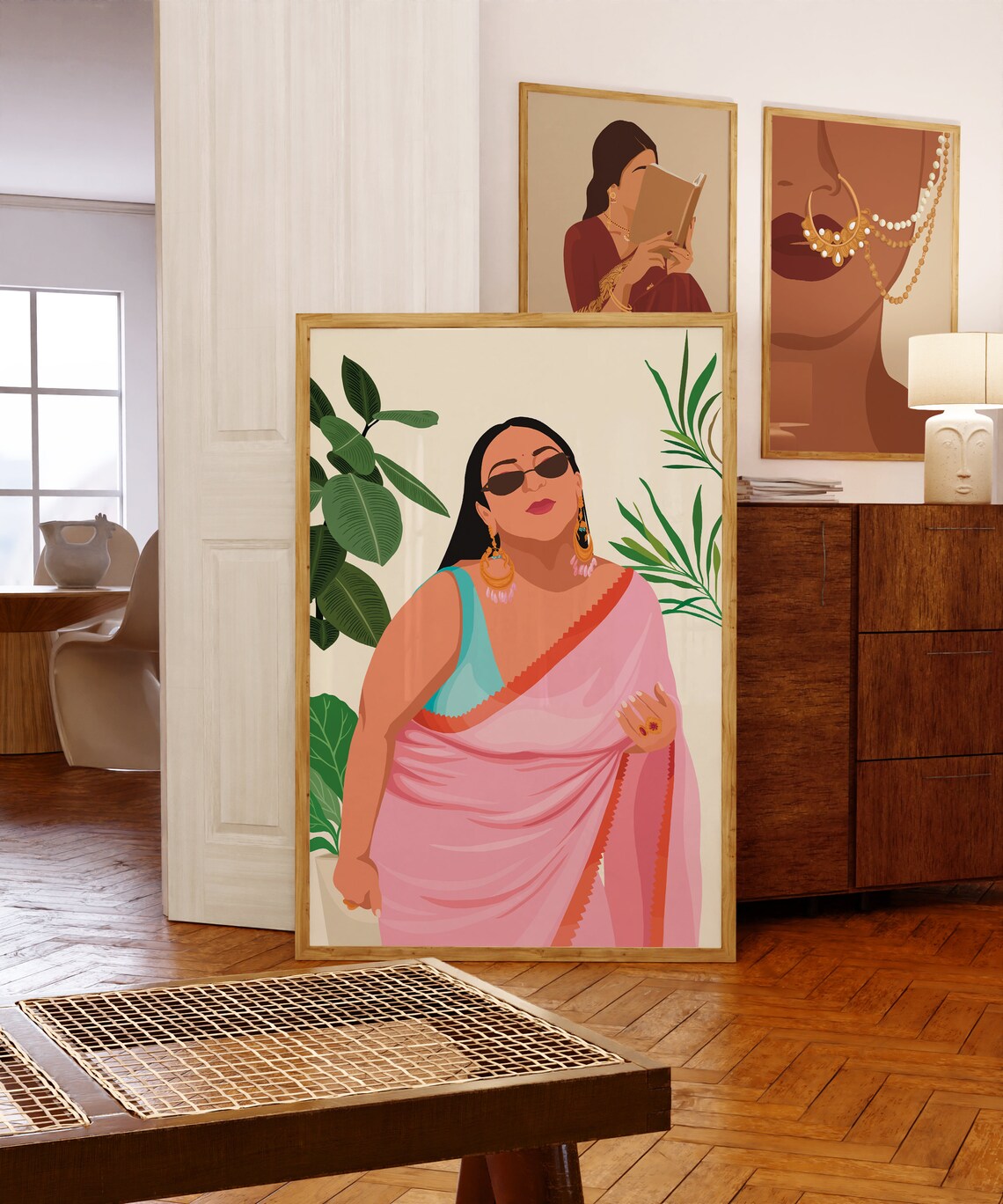 Body Positive Curvy Indian Woman in Saree Art Print - Image 2