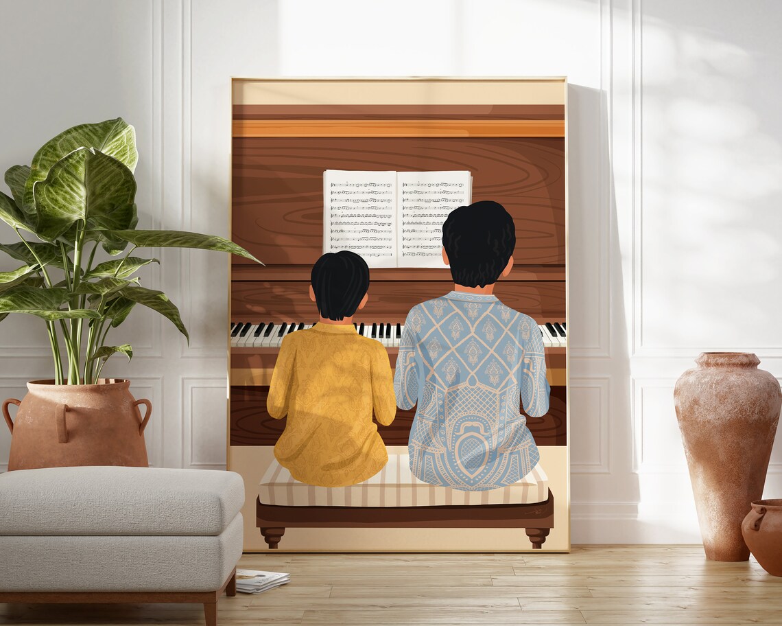 Indian Kids Playing Piano, Desi Nursery Art Print - Image 3