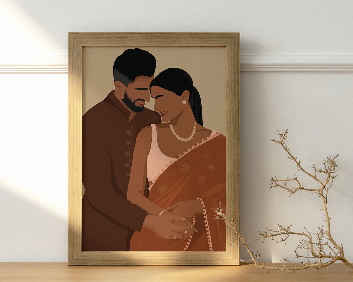 Indian Couple Art Print, South Asian Desi Art - Image 4