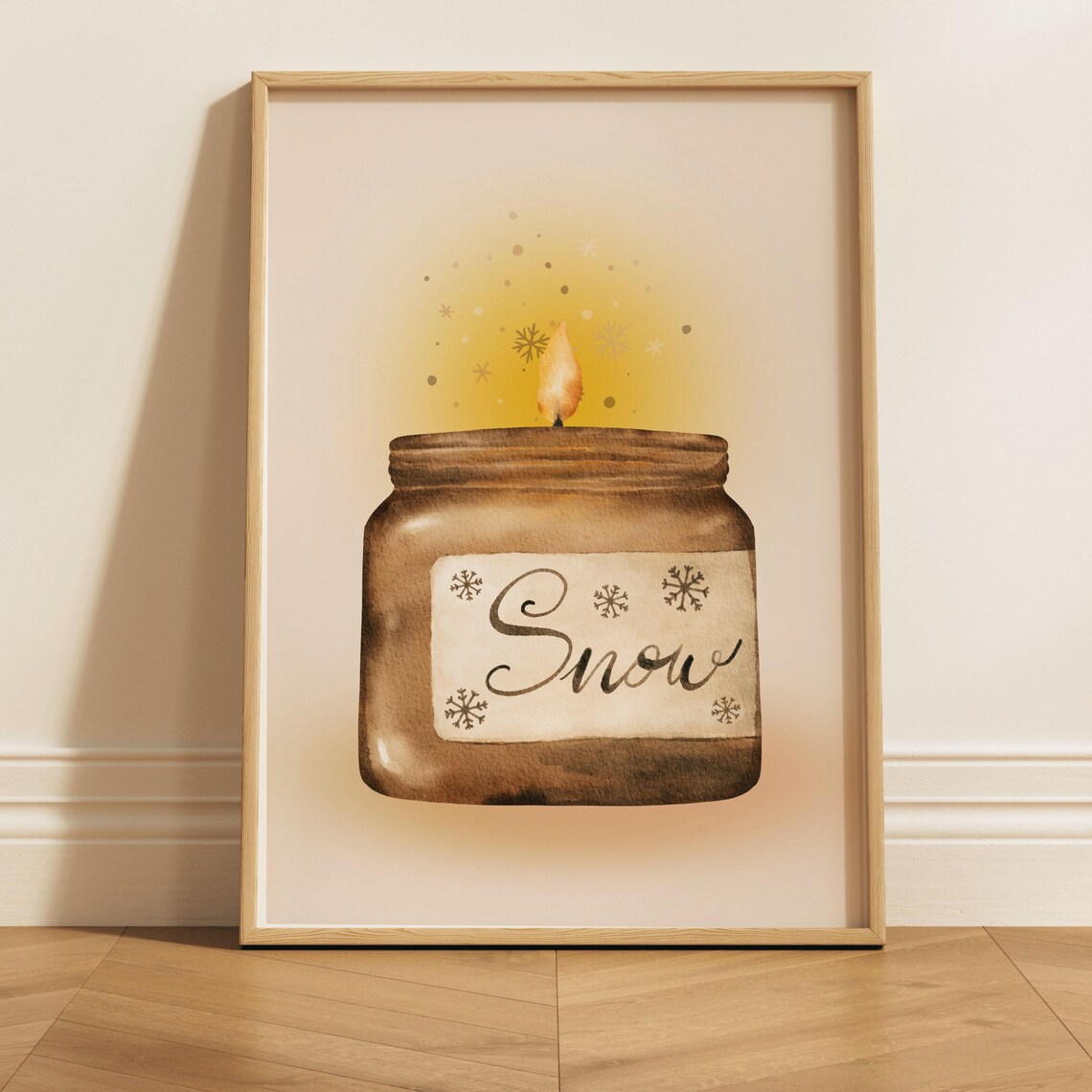Vintage Snow Candle Art Print, Cozy Winter Decor
