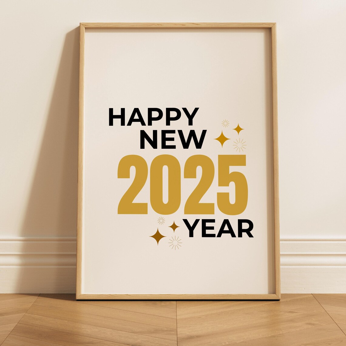 Happy New Year 2025, Minimalist Script Art Print