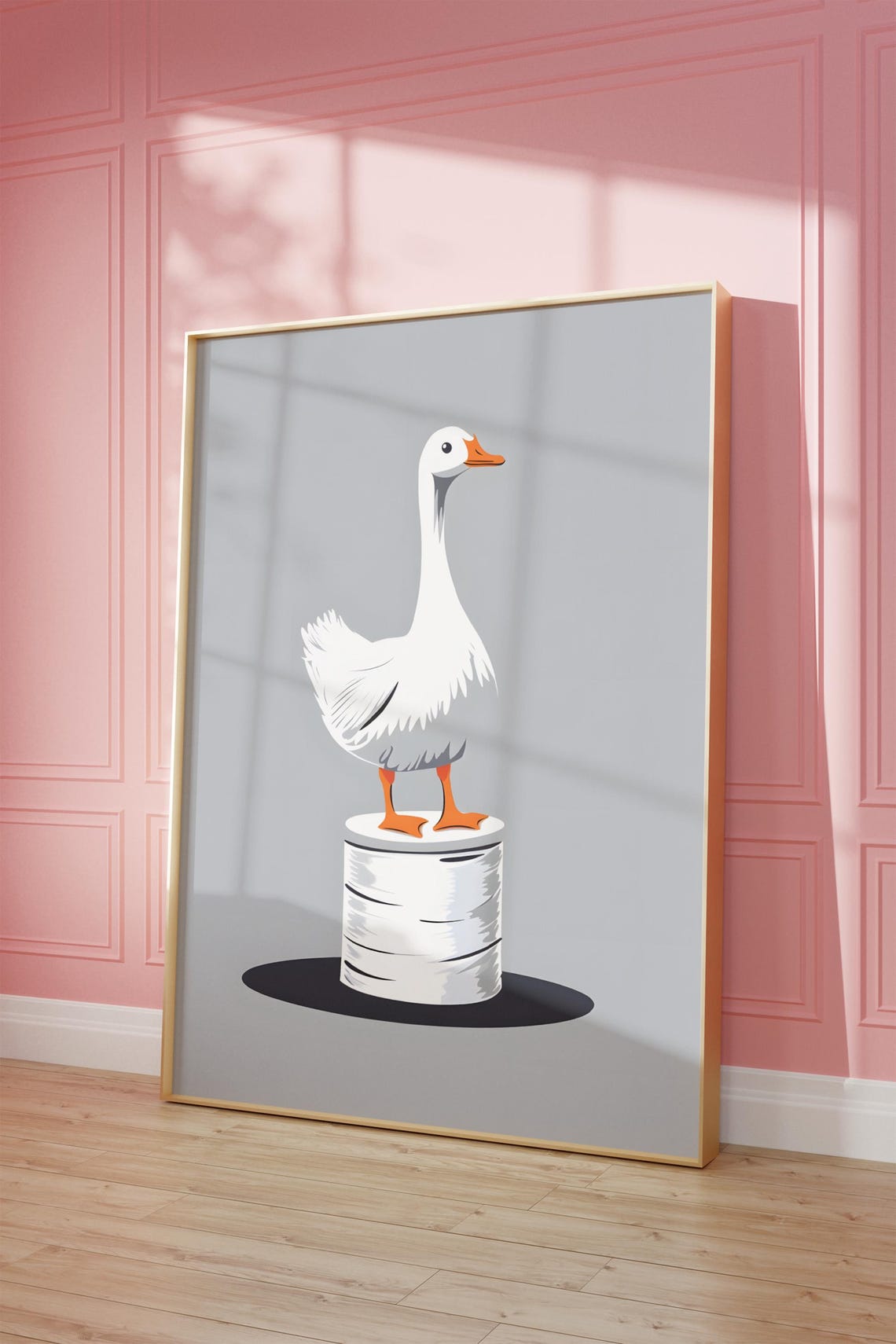 Silly White Goose Standing on Pedestal Minimalist Bathroom Poster