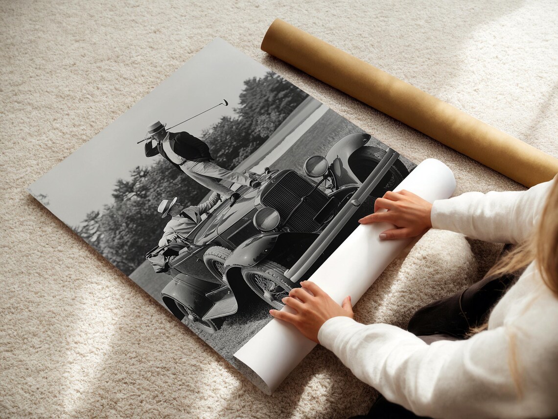 Vintage Golfer Teeing On Car, Retro Golf Print - Image 3