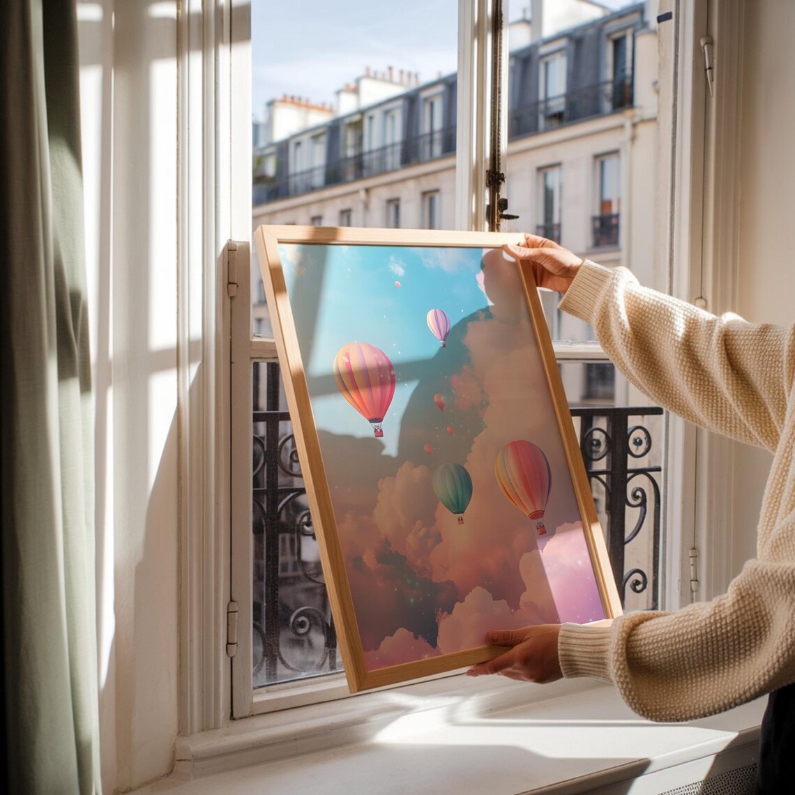 Hot Air Balloon Painting, Whimsical Kids Art Print - Image 2