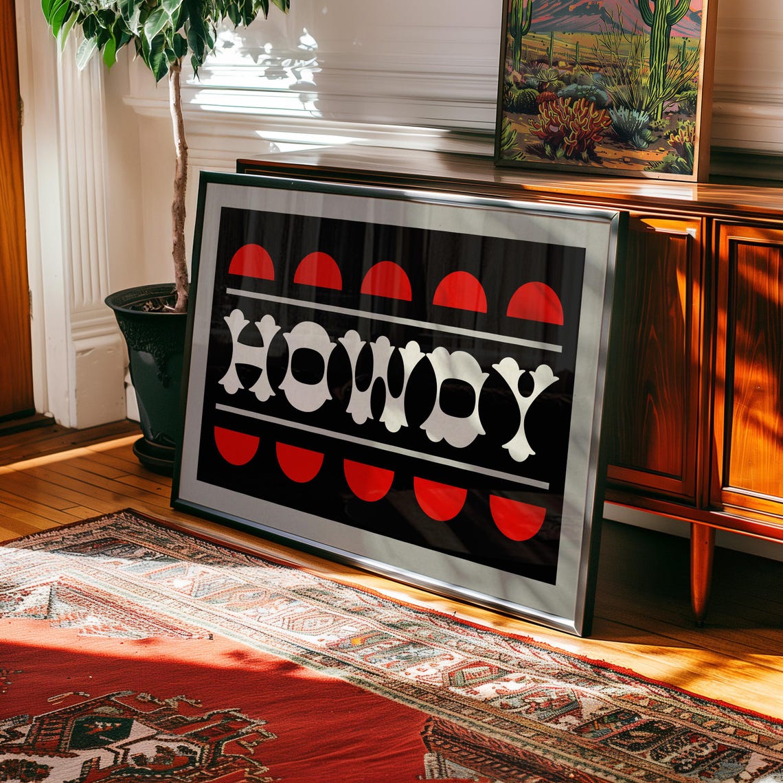 HOWDY Western Typography Black Red Retro Cowboy Wall Art Poster - Image 4