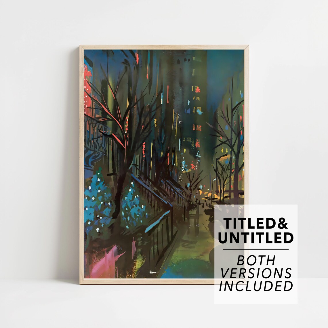 New Yorker Style Moody Winter Night Street with Glowing City Lights Poster