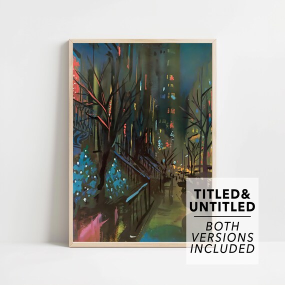 New Yorker Style Moody Winter Night Street with Glowing City Lights Poster