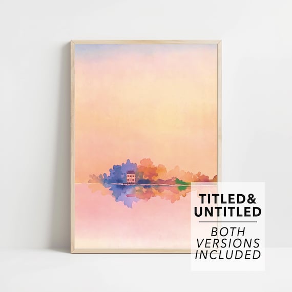 Pink Sunset Lake Island House Tree Reflections Mirror Calm Poster