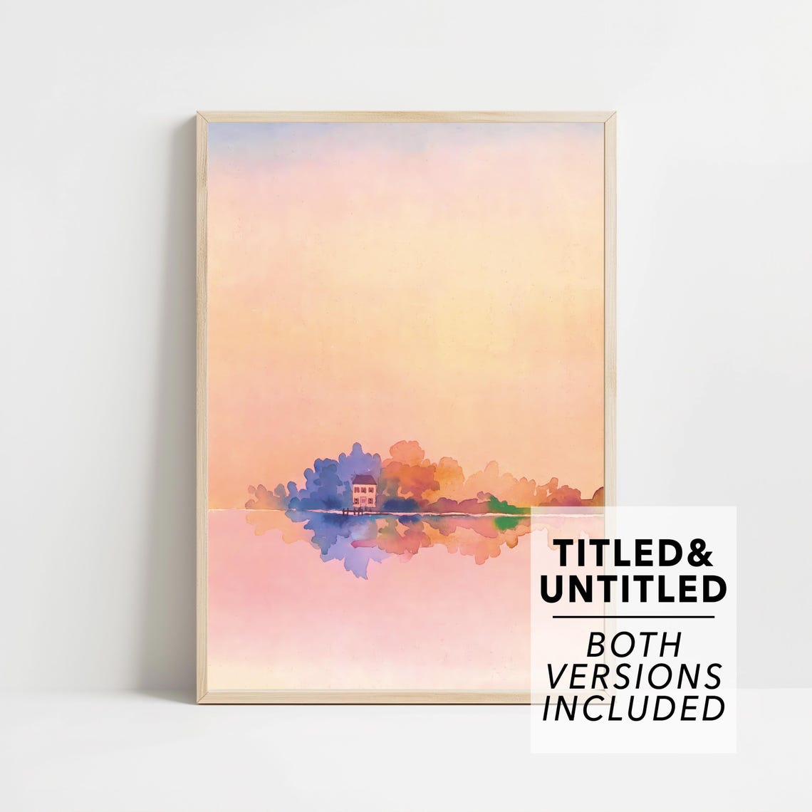 Pink Sunset Lake Island House Tree Reflections Mirror Calm Poster