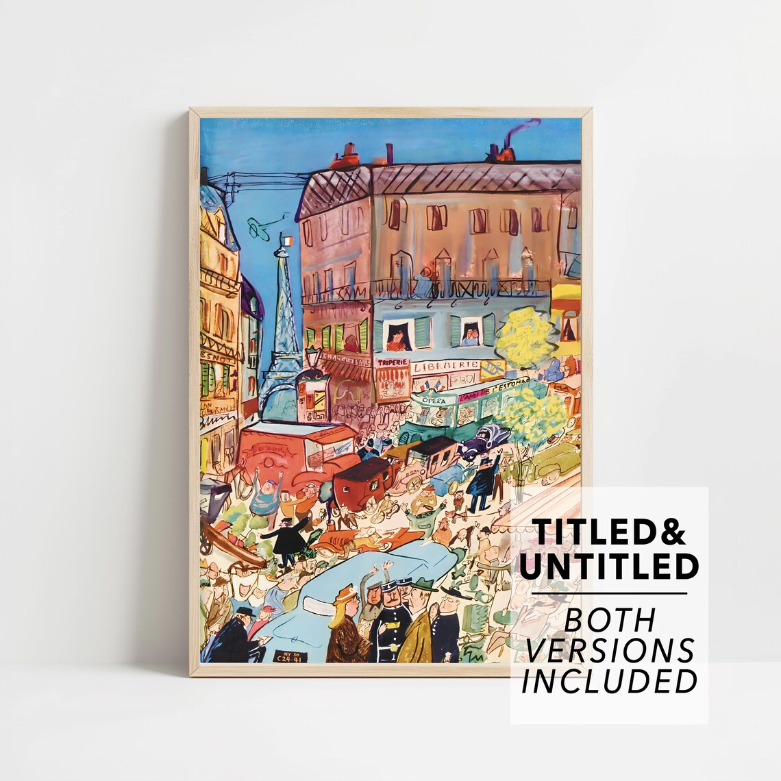 New Yorker Style Vibrant Paris Street Scene with Eiffel Tower Art Poster