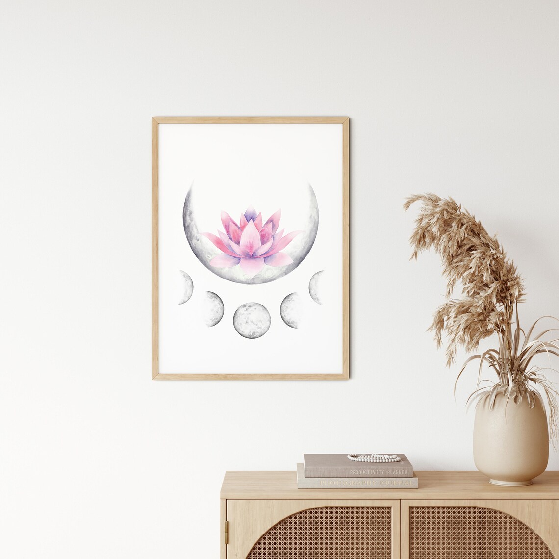 Purple Lotus Flower With Moon Phases Art Print - Image 2