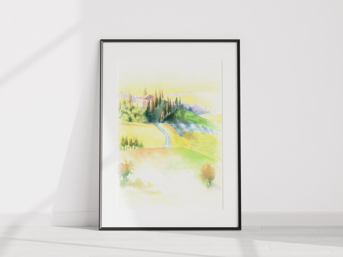 Tuscany Cypress Hills Villa Golden Hour Watercolor Italy Poster - Image 2