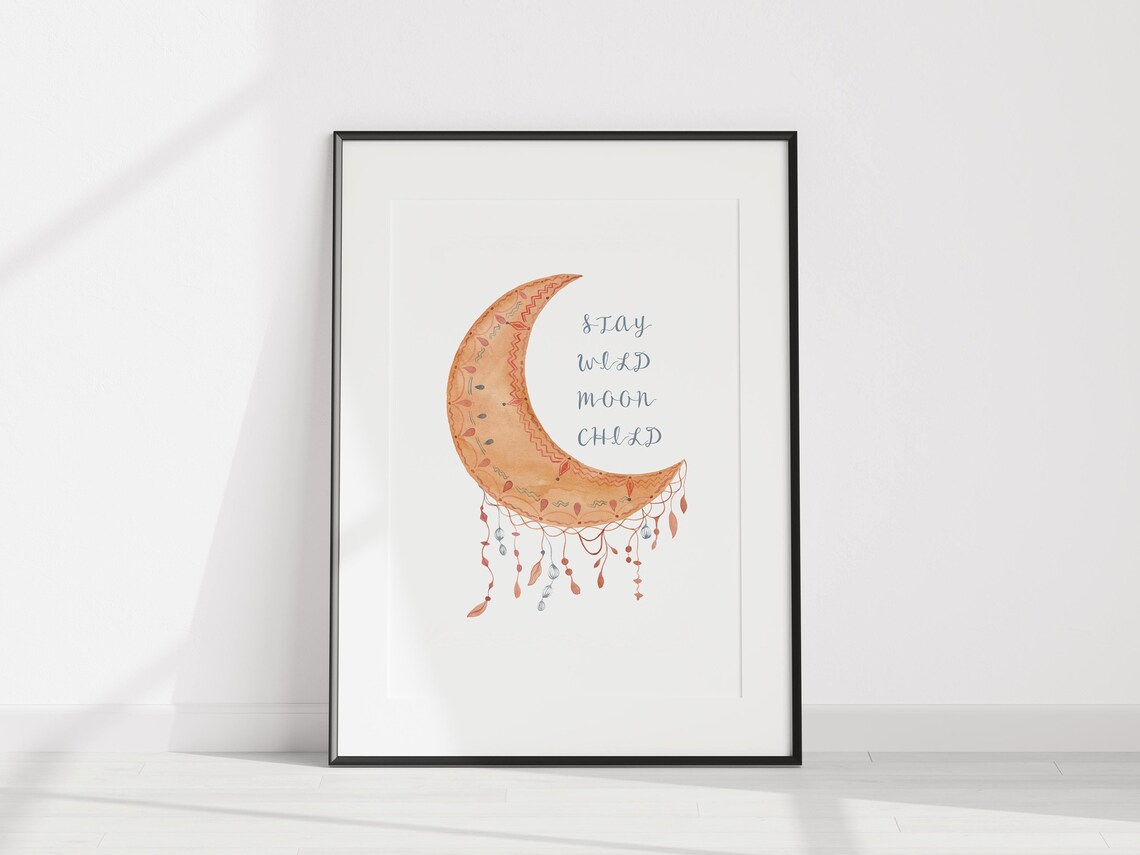 Stay Wild Moon Child Crescent Dreamcatcher Watercolor Poster - Image 3