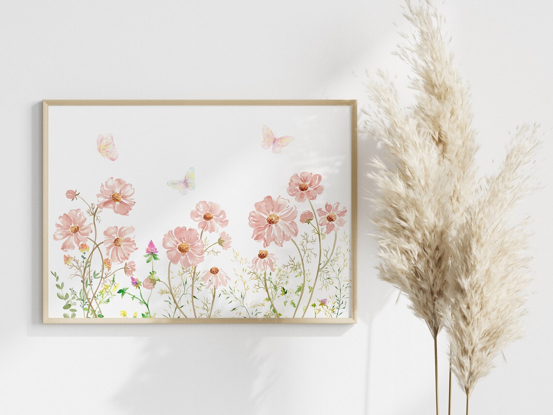 Wildflowers and Butterflies Watercolor Boho Art Print - Image 2
