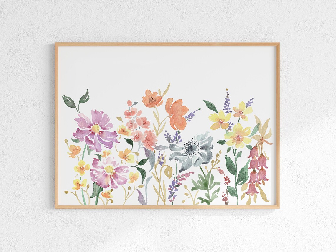 Wildflower Watercolor Art Print, Horizontal Floral Artwork - Image 3