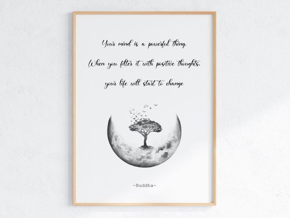 Mindful Poster Positive Quote Buddha Wall Art Spiritual Artwork Meditation Room Decor