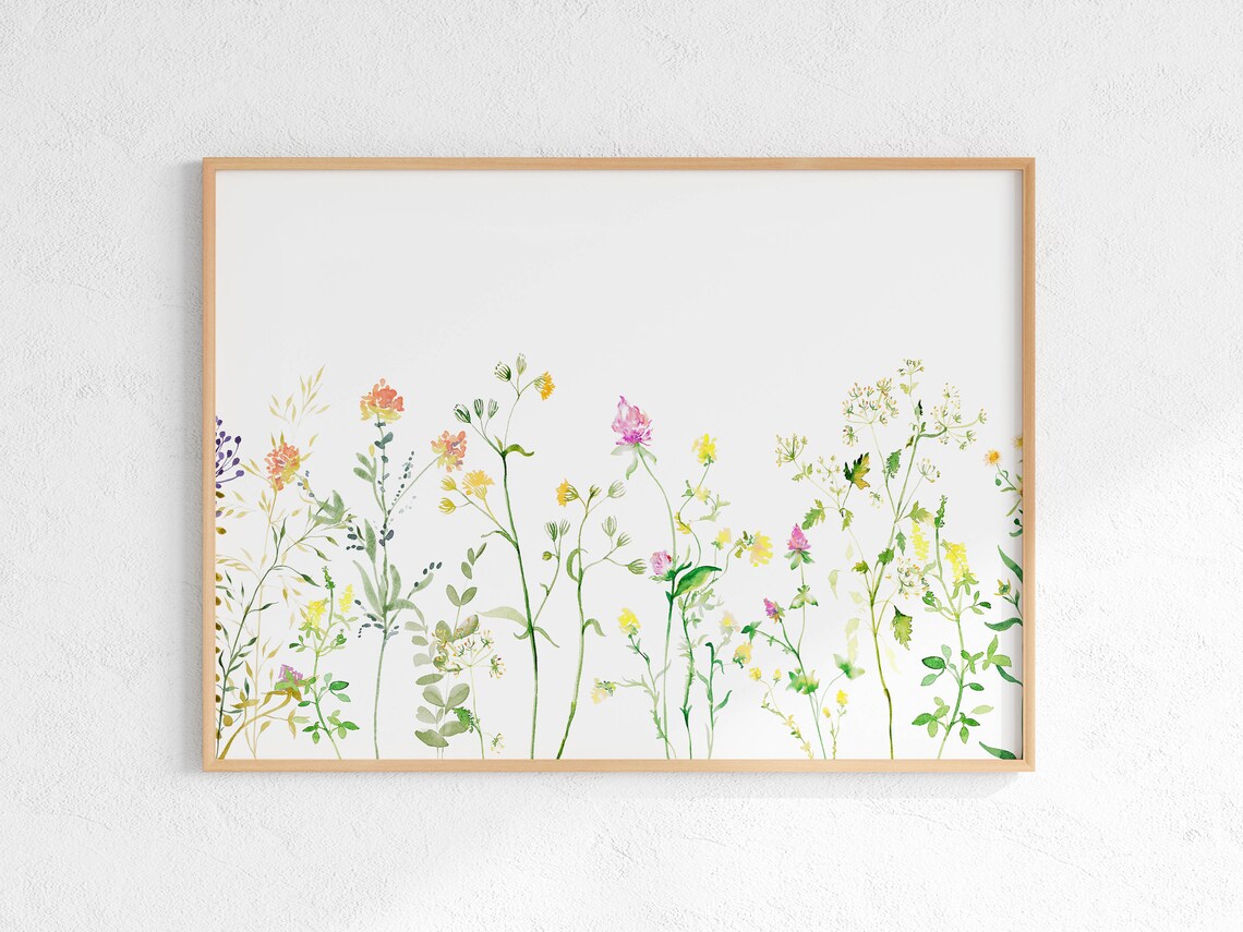 Horizontal Floral Watercolor Print, Country Wildflowers - Image 2