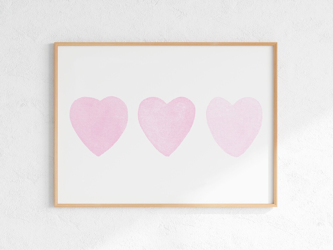 Three Pink Hearts Watercolor Print, Nursery Decor - Image 3