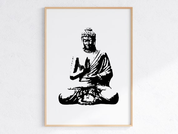 Buddha Meditation Watercolor Print, Black and White