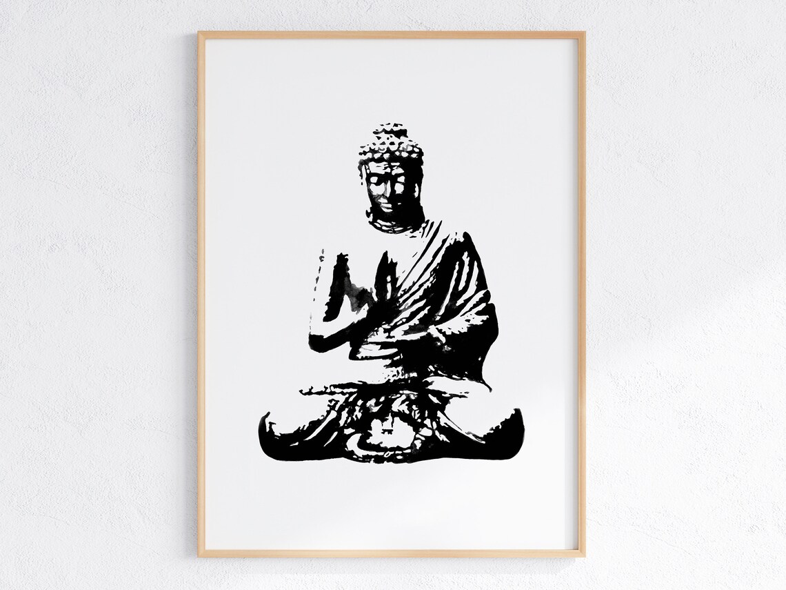 Buddha Meditation Watercolor Print, Black and White
