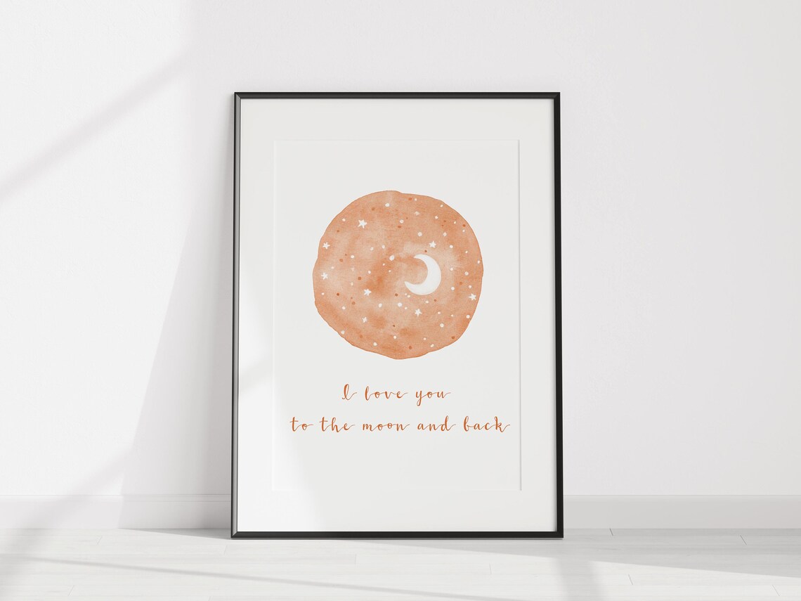 I Love You To The Moon And Back Terracotta Watercolor Nursery Poster - Image 2