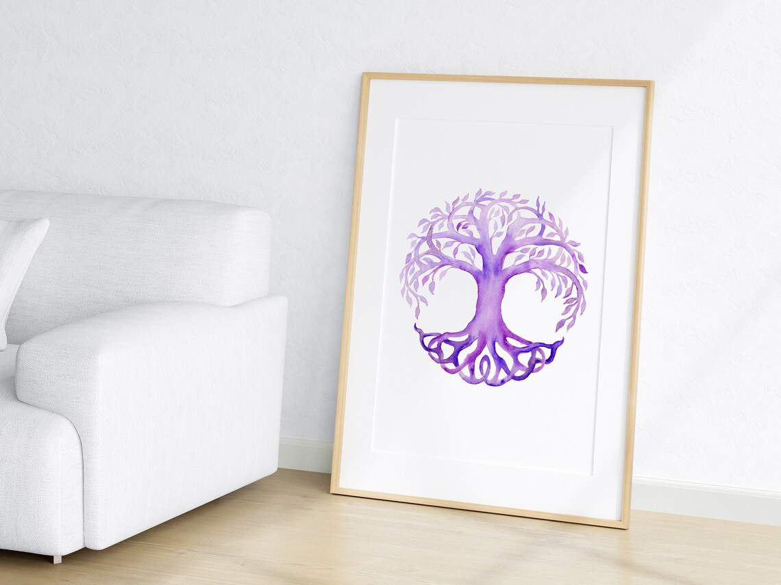 Purple Tree of Life Meditation Zen Watercolor Spiritual Art Poster - Image 2