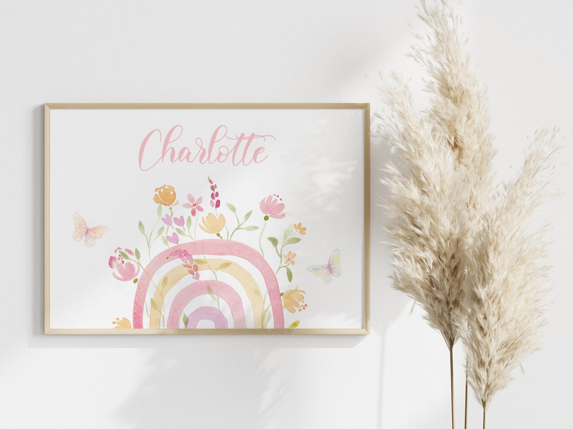 Personalized Rainbow Wildflower Name Custom Nursery Wall Art
