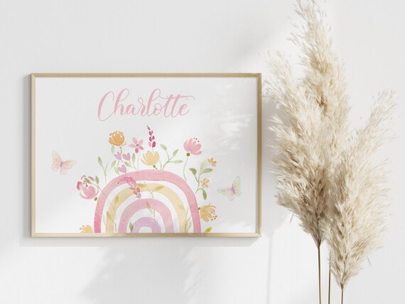Personalized Rainbow Wildflower Name Custom Nursery Wall Art