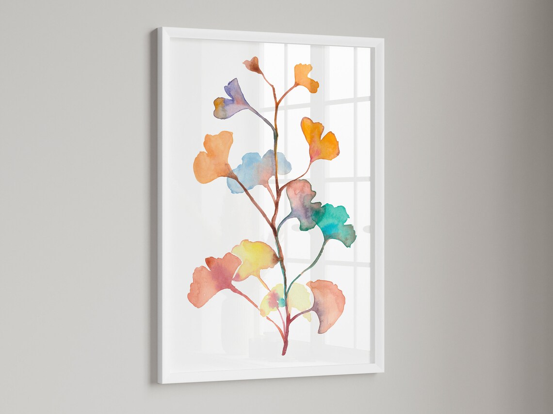 Colorful Ginkgo Leaves Watercolor Botanical Branch Art Poster - Image 3
