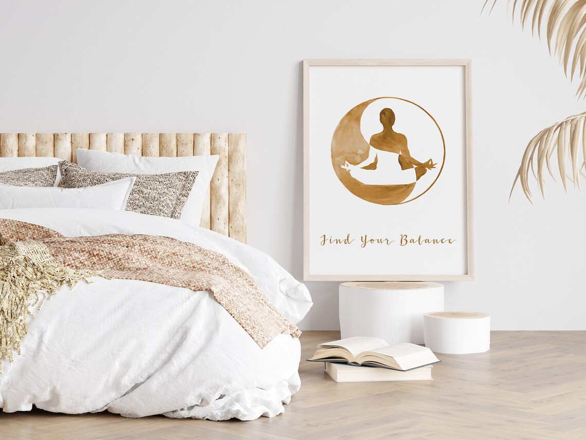 Find Your Balance Yoga Poster with Yin Yang Meditation Watercolor - Image 2