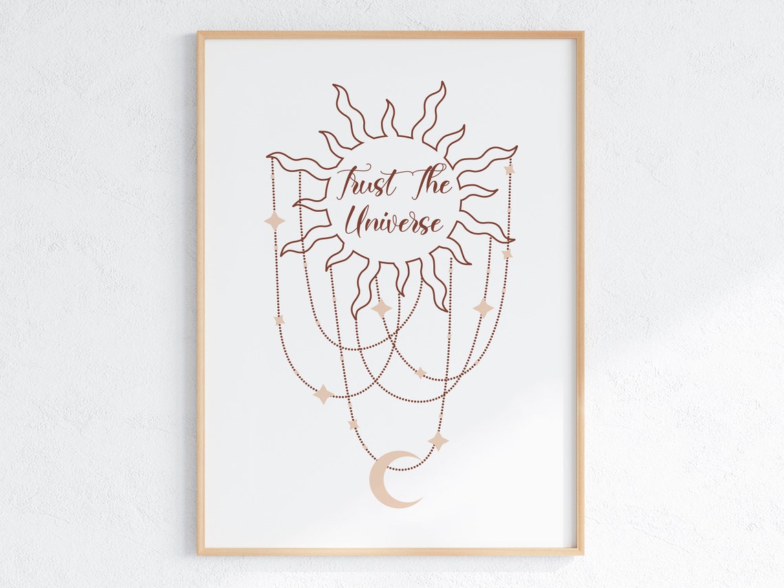 Trust The Universe Sun Moon Celestial Line Art Spiritual Wall Art