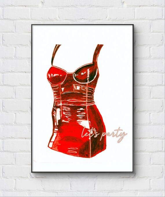 Red Party Dress Wall Art Print