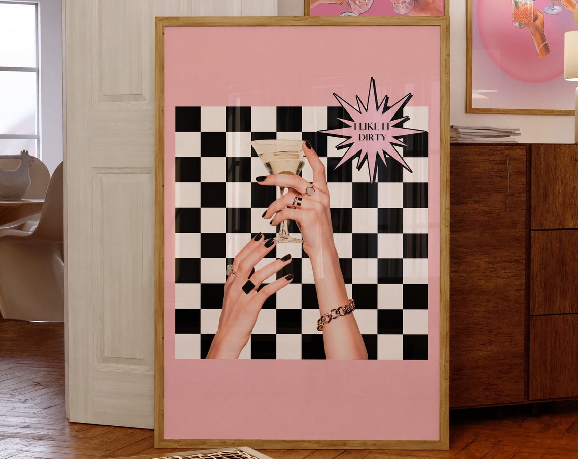 Aesthetic Retro Martini Posterpreppy Girly Bar Cart Artpreppy Posterstrendy Wall Artcocktails Artbar Cart Artvintage Liquor Poster