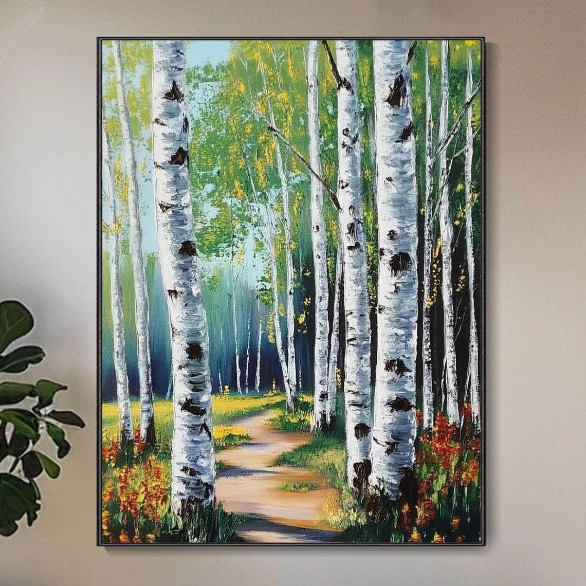 Birch Tree Forest Path Autumn Colors White Bark Woodland Travel Poster