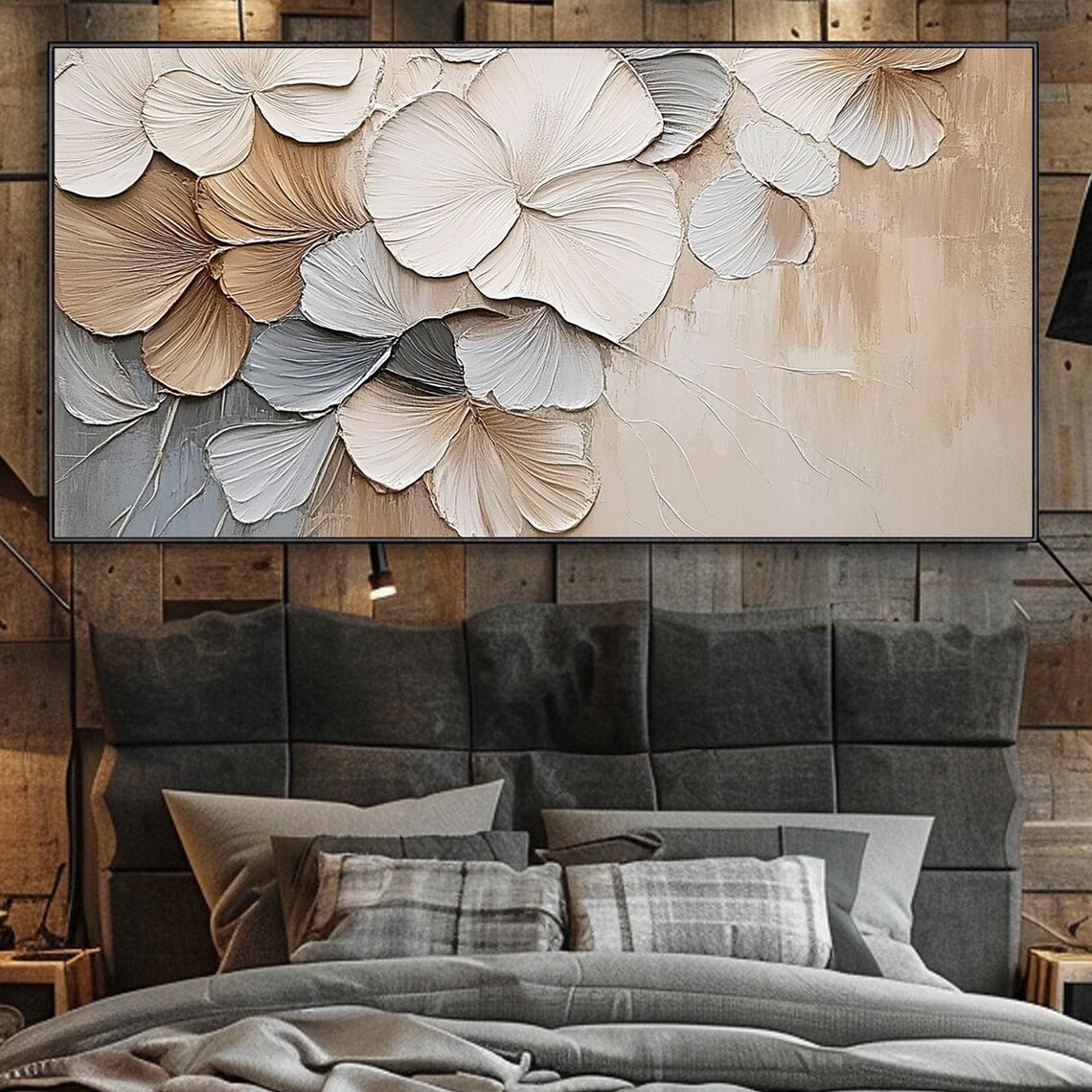 Neutral Beige Bloom Flower Impasto Textured Elegant Floral Wall Art
