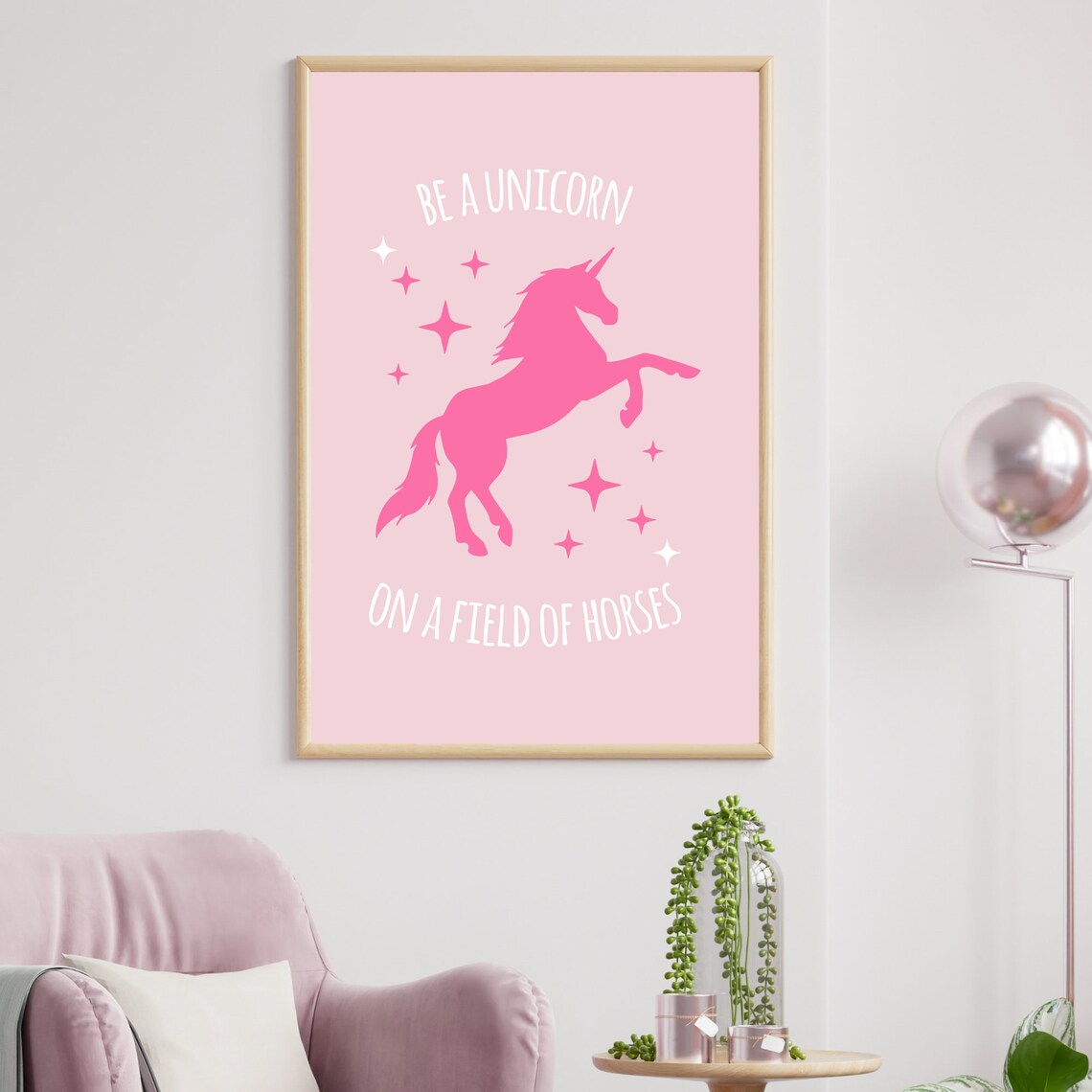 Be a Unicorn in a Field of Horses Quote Poster Pink Unicorn Silhouette - Image 3