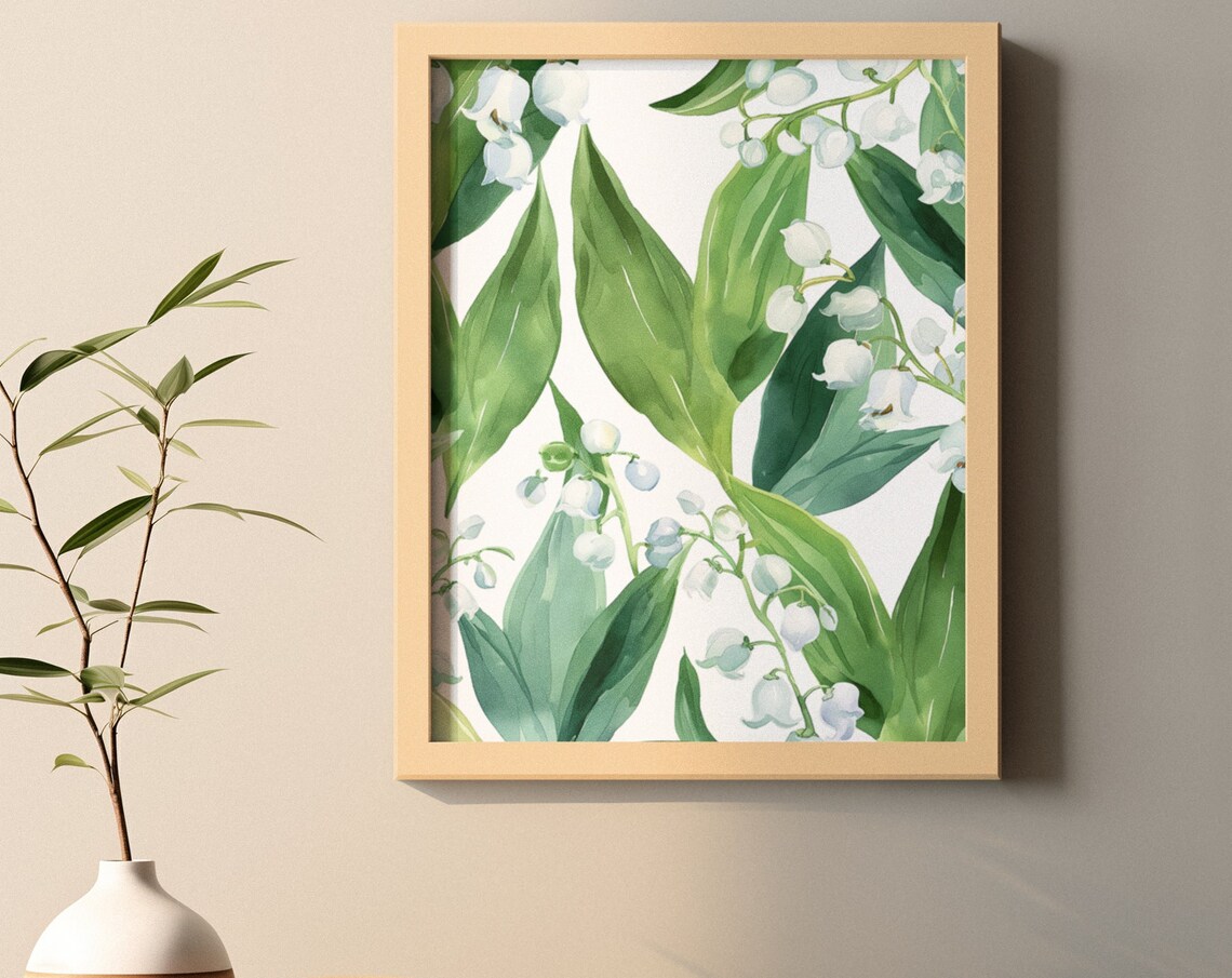 Lily of the Valley White Bells Watercolor Floral Botanical Poster
