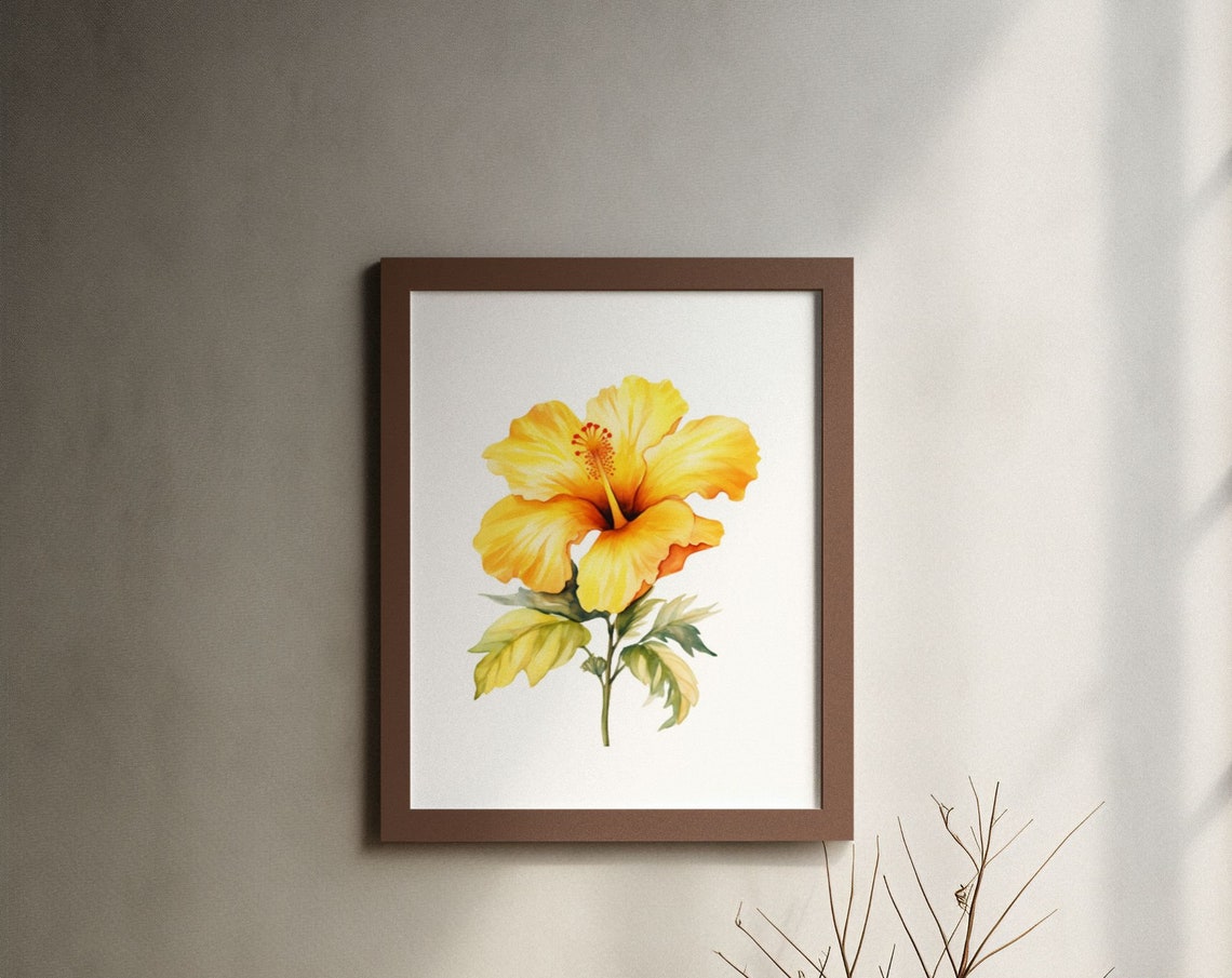 Yellow Hibiscus Tropical Bloom Watercolor Floral Botanical Poster