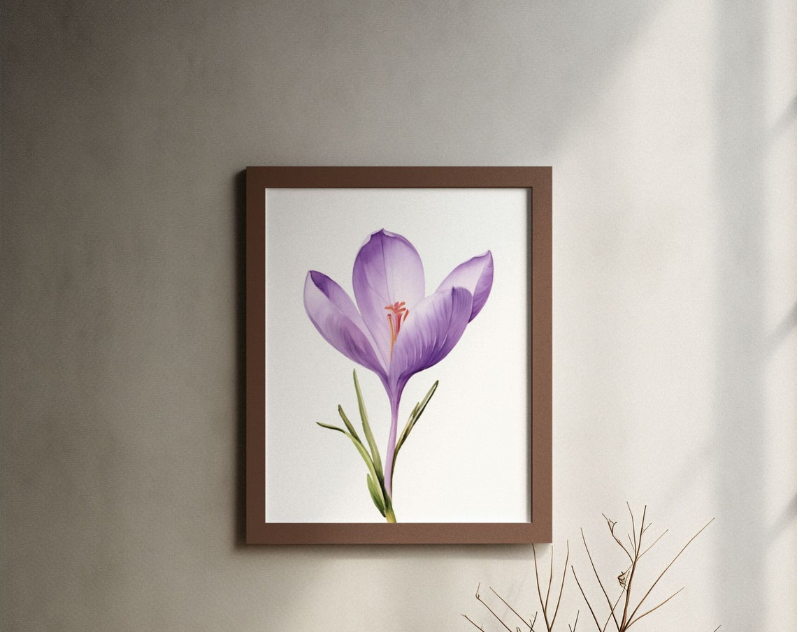 Pale Lilac Crocus Single Bloom Soft Gentle Watercolor Art Poster