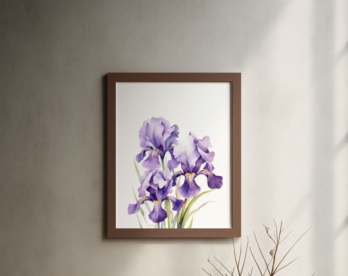 Purple Bearded Iris Cluster Rich Watercolor Floral Botanical Poster