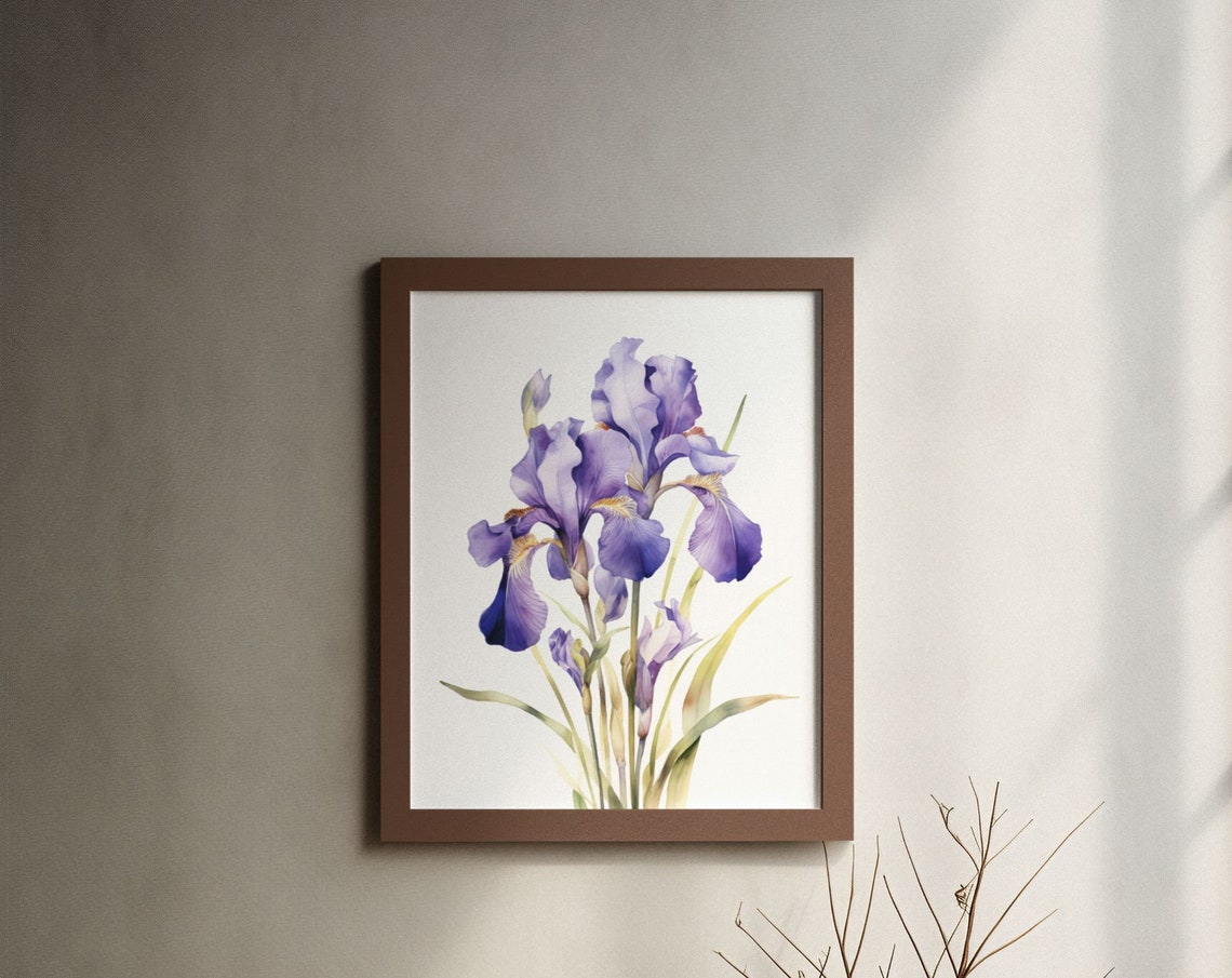 Purple Iris Bloom Cluster Luminous Watercolor Botanical Poster
