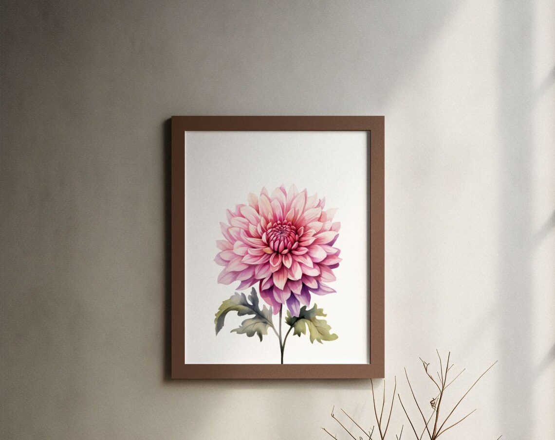 Lavender Pink Dahlia Blossom Watercolour Botanical Art Poster