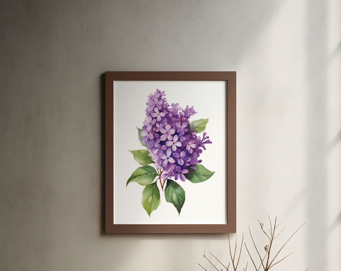 Deep Purple Lilac Cluster Watercolour Botanical Flower Poster
