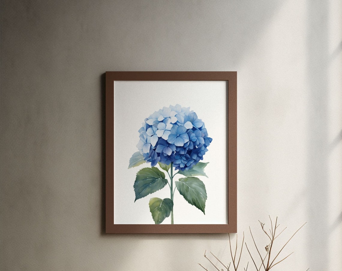 Blue Hydrangea Flower Head Watercolour Botanical Flower Poster